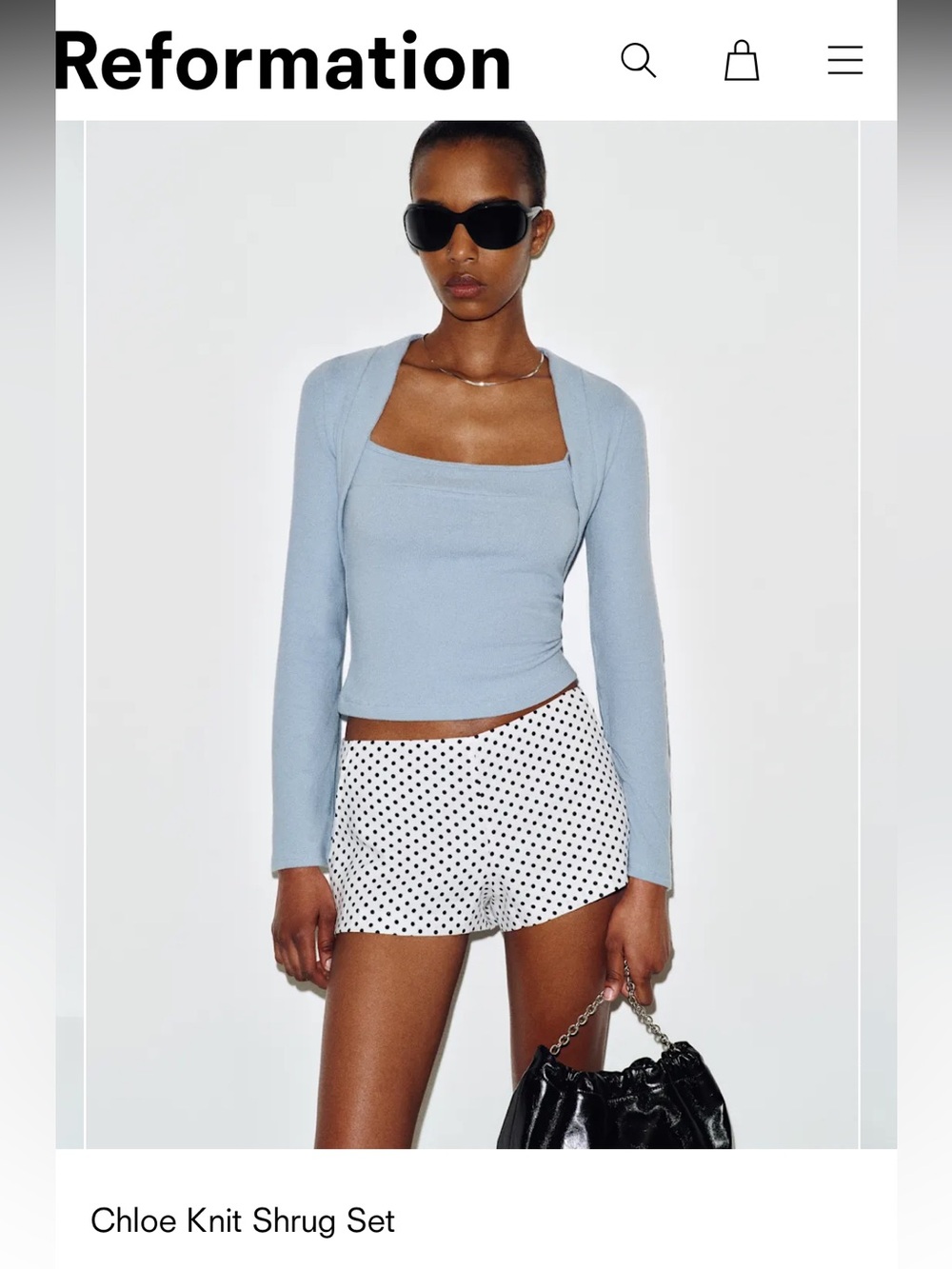 Brand New Reformation Light Blue Knit Shrug Set